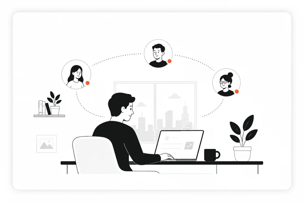 Illustration of a freelancer working with remote teammates